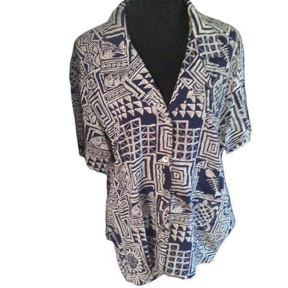 Patterned Button Down Top  by Notations | Size XL - Picture 4 of 5